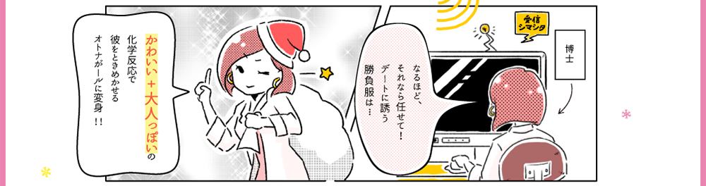 博士「なるほど、それなら任せて！デートに誘う勝負服は...かわいい + 大人っぽいの化学反応で彼をときめかせるオトナがールに変身」